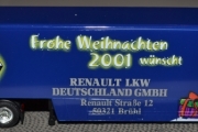 RENAULT Premium 2001 dunkelblau mit grober, silberfarbenen RENAULT-ROMBE und Prostschenkenden Weihnachtsmann im Schnee