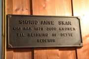Sigrid Anne Skar, en edel kvinne som ved sitt testamente i 1879 opprettet et legat til reising av et bedehus i Maridalen
