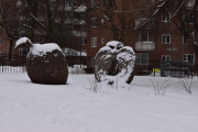 Eplene står fremdeles ute i snøen