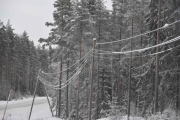 At det av og til er mye snø her ser vi på ledningene mellom stolpene