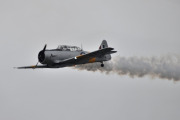 North American T-6G Harvard fra 1944, jeg elsker denne setningen. Det er lett å kjenne igjen flyet på den svært karakteristiske lyden, noe som skyldes at tuppen på propellbladene bryter lydmuren