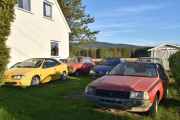 Det er tidlig lørdagsmorgen og vi tar en titt på bilene som står i hagen først. Den gule er en Renault Megane Cabriolet, så har vi en rød Renault 16 bak, en Megane igjen, Renault 12 og til slutt en Renault Fuego. Alle er nok veteraner, men kommer nok ikke ut på veien igjen