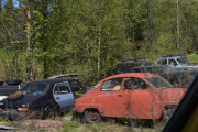 Det er den røde Saab-en jeg prøver å få tak i, men det er ikke lett i fart. Det må jo være en SAAB 96 og da er vi på perioden 1960–1980