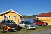 Renault Captur var det en av, og Renault Megane Cabriolet var det en av. Helt til høyre har vi en Renault Kadjar som det også bare var en av