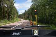 Vei arbeide, og vi er først i køen. Nesten som dragracing