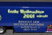 RENAULT Premium 2001 dunkelblau mit grober, silberfarbenen RENAULT-ROMBE und Prostschenkenden Weihnachtsmann im Schnee