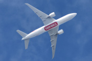 Morten 6 august 2025 - A6-EFS over Høyenhall, klokken er 15.27 og det er Emirates SkyCargo som kommer med sin Boeing 777-F1H fra august 2015. Da er den akkurat 10 år gammel